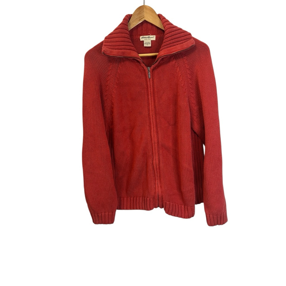 EDDIE BAUER Women’s XL Sweater Knit Zip Up Burnt Orange Extra Large
